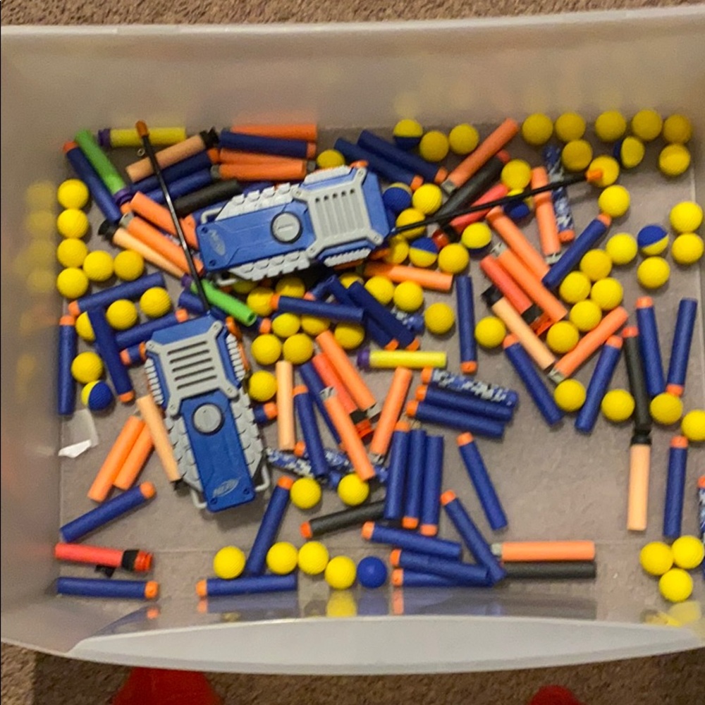 A bunch of bullets and nerf walkie talkies